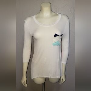 White Long Sleeve Top with Geometric Design